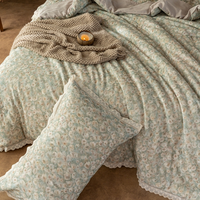 91家纺网 家纺一手货源 找家纺 CINNY馨宜 2025新款全棉水柔砂洗可水洗二合一五件套（免套被套）大豆被冬被春秋被子母被 光影絮语