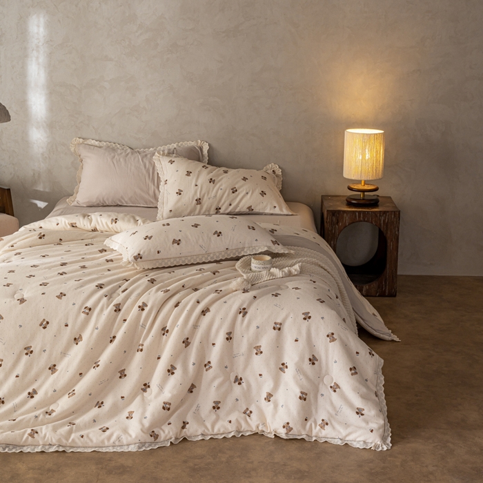 91家纺网 家纺一手货源 找家纺 CINNY馨宜 2025新款全棉水柔砂洗可水洗二合一五件套（免套被套）大豆被冬被春秋被子母被 童梦奇缘