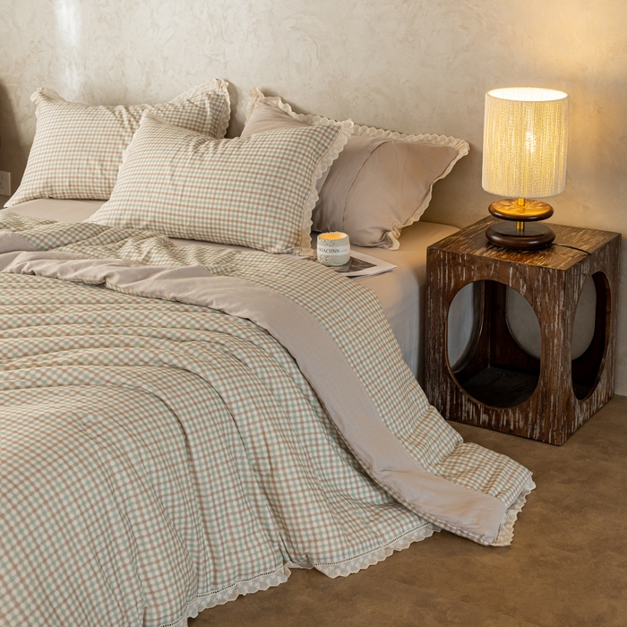 91家纺网 家纺一手货源 找家纺 CINNY馨宜 2025新款全棉水柔砂洗可水洗二合一五件套（免套被套）大豆被冬被春秋被子母被 花样年华