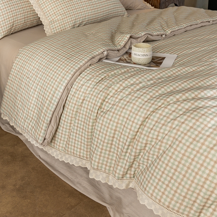 91家纺网 家纺一手货源 找家纺 CINNY馨宜 2025新款全棉水柔砂洗可水洗二合一五件套（免套被套）大豆被冬被春秋被子母被 花样年华