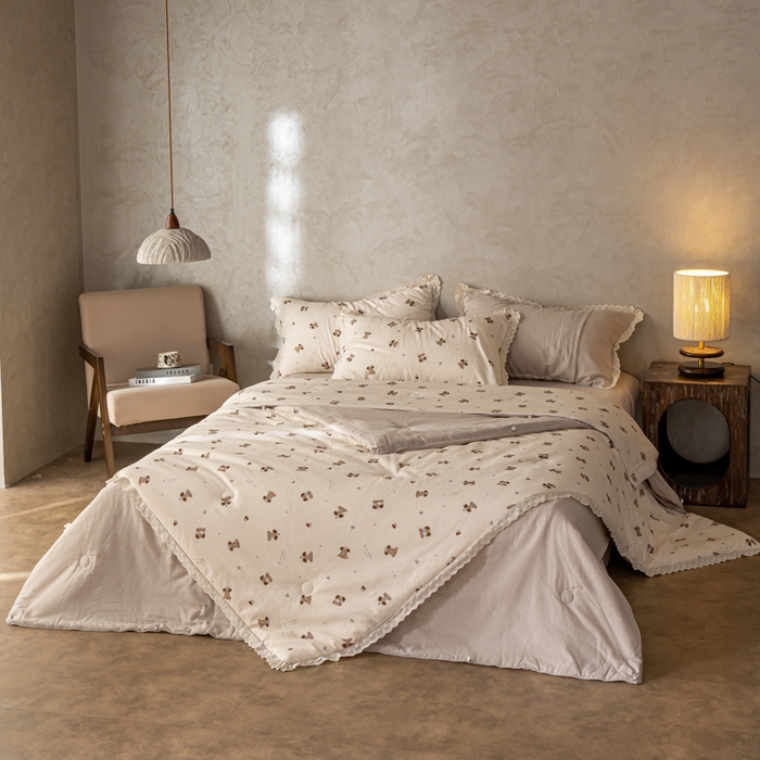 91家纺网 家纺一手货源 找家纺 CINNY馨宜 2025新款全棉水柔砂洗可水洗二合一五件套（免套被套）大豆被冬被春秋被子母被 童梦奇缘