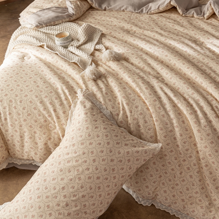 91家纺网 家纺一手货源 找家纺 CINNY馨宜 2025新款全棉水柔砂洗可水洗二合一五件套（免套被套）大豆被冬被春秋被子母被 莫奈花园