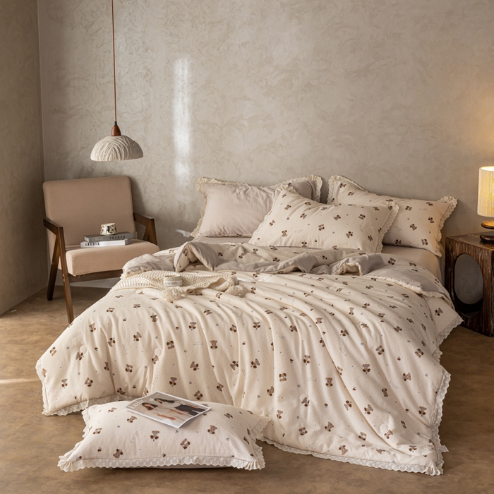 91家纺网 家纺一手货源 找家纺 CINNY馨宜 2025新款全棉水柔砂洗可水洗二合一五件套（免套被套）大豆被冬被春秋被子母被 童梦奇缘