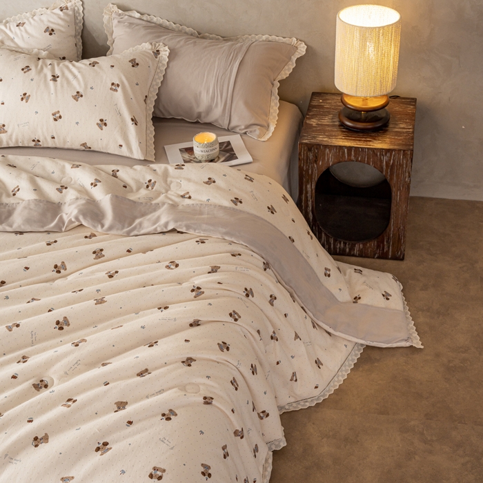 91家纺网 家纺一手货源 找家纺 CINNY馨宜 2025新款全棉水柔砂洗可水洗二合一五件套（免套被套）大豆被冬被春秋被子母被 童梦奇缘