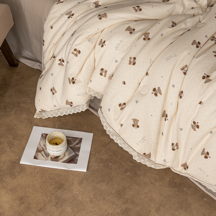 91家纺网 家纺一手货源 找家纺 CINNY馨宜 2025新款全棉水柔砂洗可水洗二合一五件套（免套被套）大豆被冬被春秋被子母被 童梦奇缘