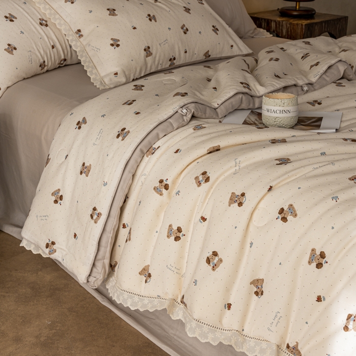 91家纺网 家纺一手货源 找家纺 CINNY馨宜 2025新款全棉水柔砂洗可水洗二合一五件套（免套被套）大豆被冬被春秋被子母被 童梦奇缘