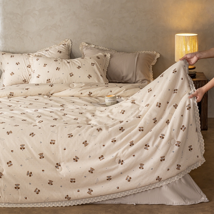 91家纺网 家纺一手货源 找家纺 CINNY馨宜 2025新款全棉水柔砂洗可水洗二合一五件套（免套被套）大豆被冬被春秋被子母被 童梦奇缘