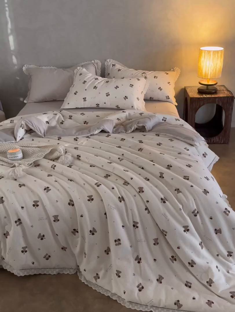 91家纺网 家纺一手货源 找家纺 CINNY馨宜 2025新款全棉水柔砂洗可水洗二合一五件套（免套被套）大豆被冬被春秋被子母被 童梦奇缘