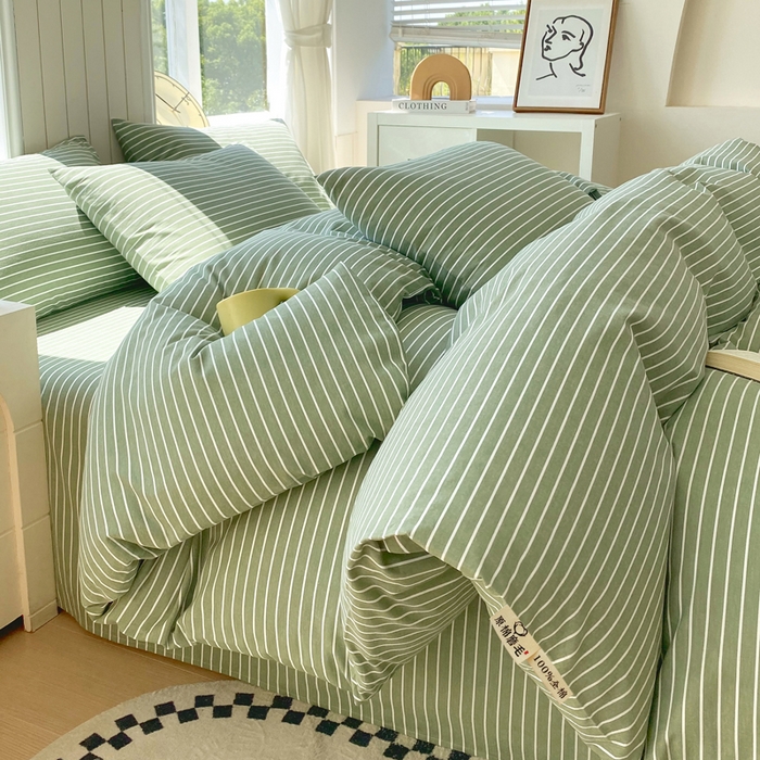 91家纺网 家纺一手货源 找家纺 春皖家纺 2025新款原棉磨毛四件套-风格一 艾绿条