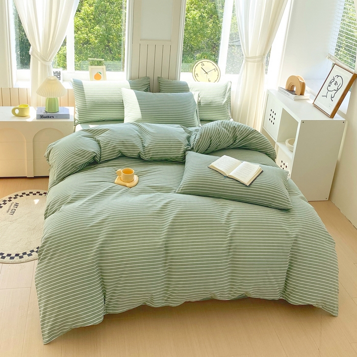 91家纺网 家纺一手货源 找家纺 春皖家纺 2025新款原棉磨毛四件套-风格一 艾绿条