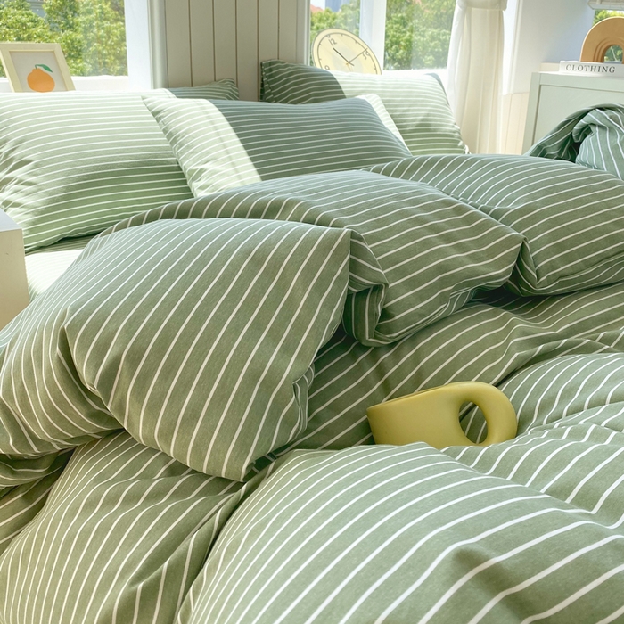 91家纺网 家纺一手货源 找家纺 春皖家纺 2025新款原棉磨毛四件套-风格一 艾绿条