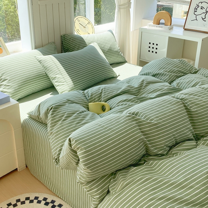 91家纺网 家纺一手货源 找家纺 春皖家纺 2025新款原棉磨毛四件套-风格一 艾绿条