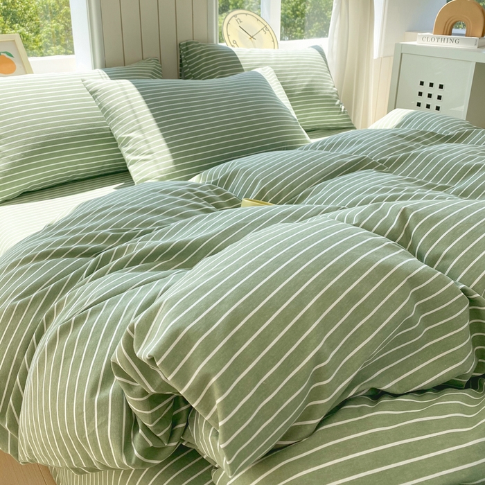 91家纺网 家纺一手货源 找家纺 春皖家纺 2025新款原棉磨毛四件套-风格一 艾绿条