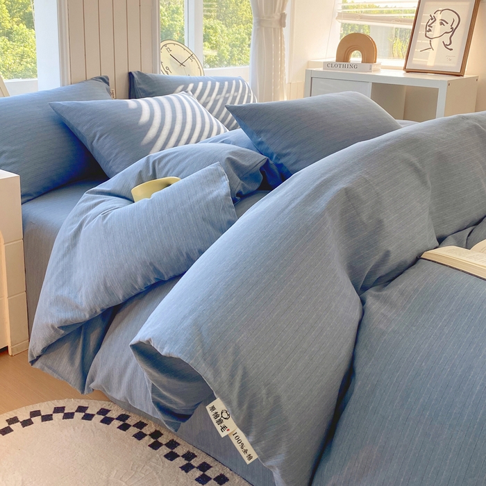 春皖家纺 2025新款原棉磨毛四件套-风格一 柏林蓝