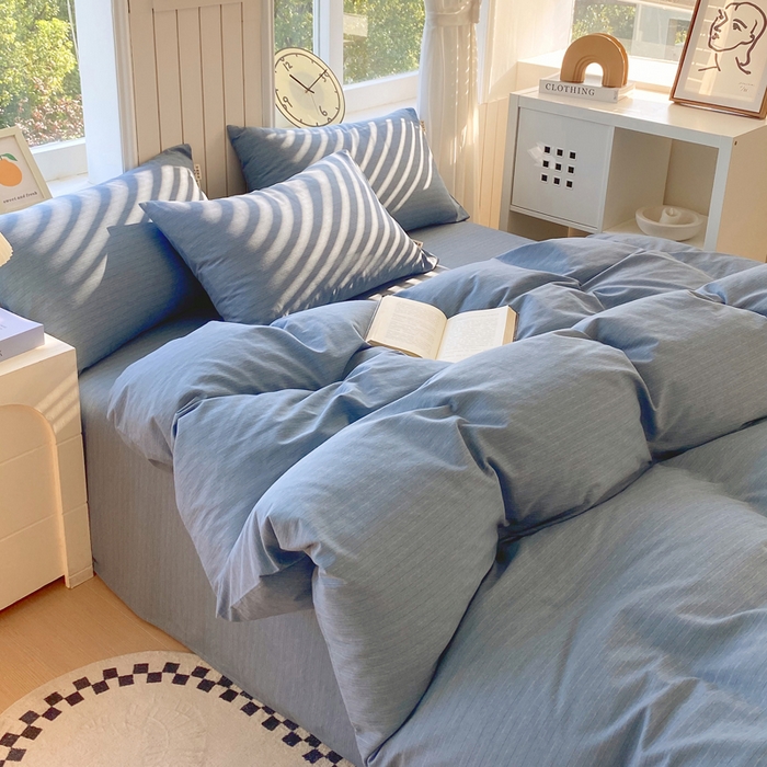 91家纺网 家纺一手货源 找家纺 春皖家纺 2025新款原棉磨毛四件套-风格一 柏林蓝