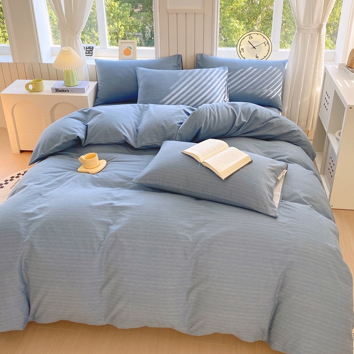 91家纺网 家纺一手货源 找家纺 春皖家纺 2025新款原棉磨毛四件套-风格一 柏林蓝