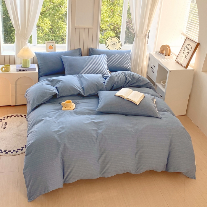 91家纺网 家纺一手货源 找家纺 春皖家纺 2025新款原棉磨毛四件套-风格一 柏林蓝