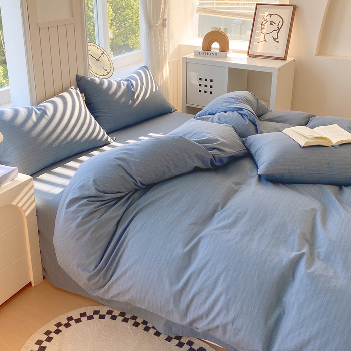 91家纺网 家纺一手货源 找家纺 春皖家纺 2025新款原棉磨毛四件套-风格一 柏林蓝