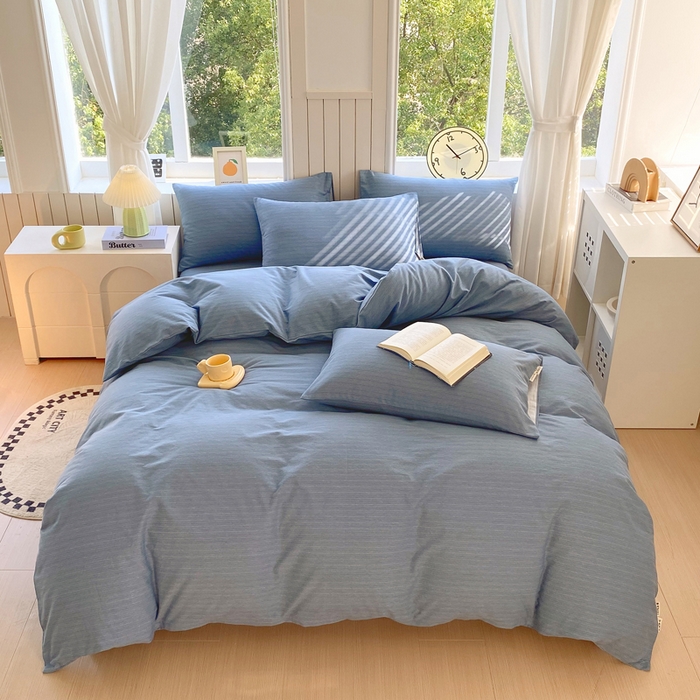 91家纺网 家纺一手货源 找家纺 春皖家纺 2025新款原棉磨毛四件套-风格一 柏林蓝