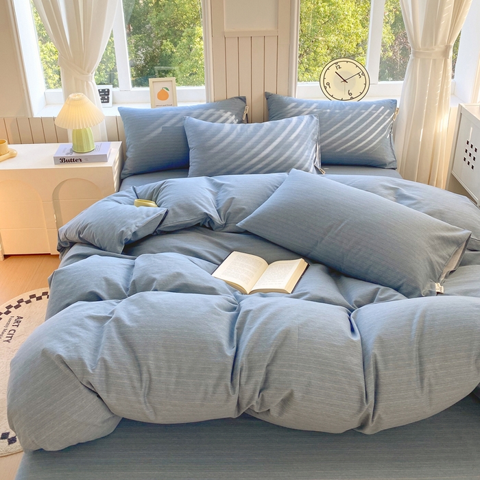 91家纺网 家纺一手货源 找家纺 春皖家纺 2025新款原棉磨毛四件套-风格一 柏林蓝