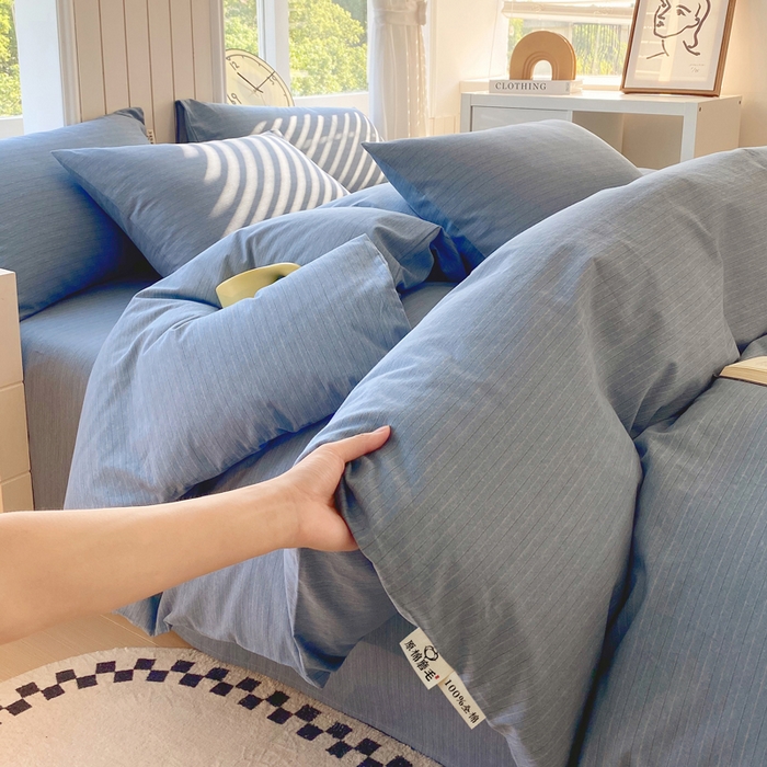 91家纺网 家纺一手货源 找家纺 春皖家纺 2025新款原棉磨毛四件套-风格一 柏林蓝