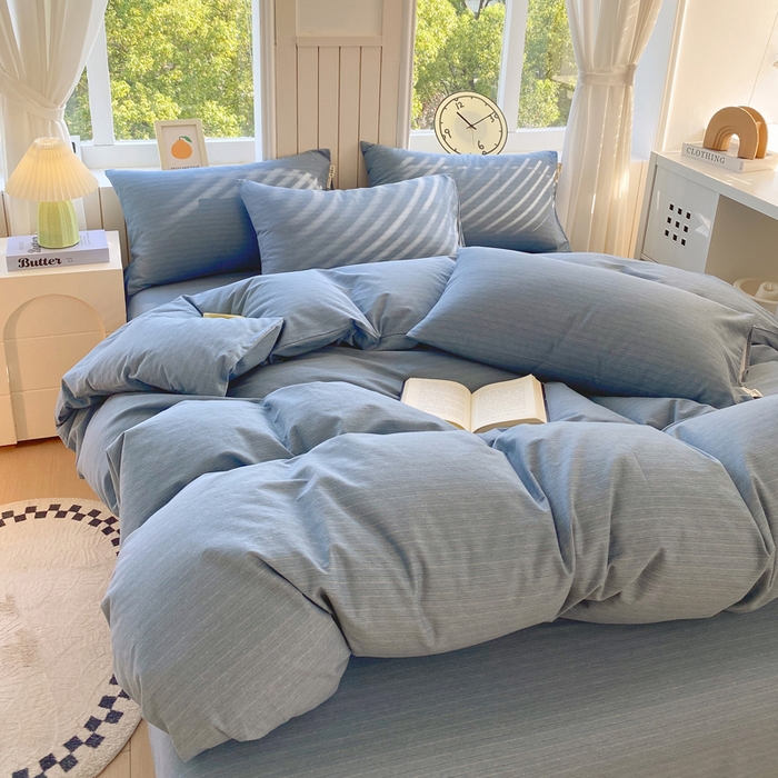 91家纺网 家纺一手货源 找家纺 春皖家纺 2025新款原棉磨毛四件套-风格一 柏林蓝