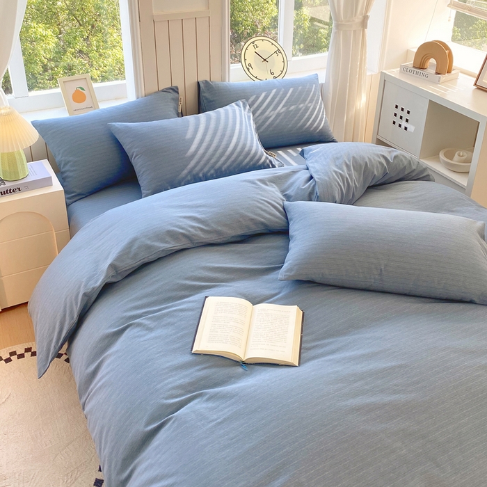 91家纺网 家纺一手货源 找家纺 春皖家纺 2025新款原棉磨毛四件套-风格一 柏林蓝