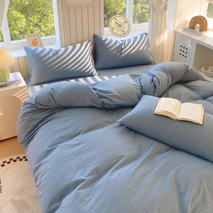 91家纺网 家纺一手货源 找家纺 春皖家纺 2025新款原棉磨毛四件套-风格一 柏林蓝