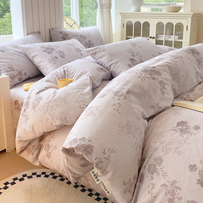 春皖家纺 2025新款原棉磨毛四件套-风格一 花庭悦舞