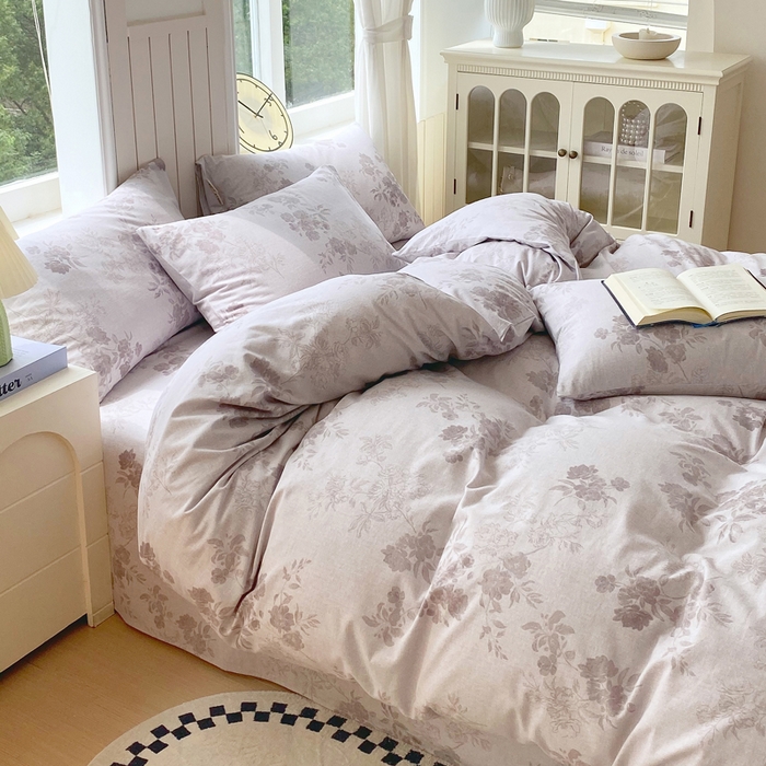 91家纺网 家纺一手货源 找家纺 春皖家纺 2025新款原棉磨毛四件套-风格一 花庭悦舞