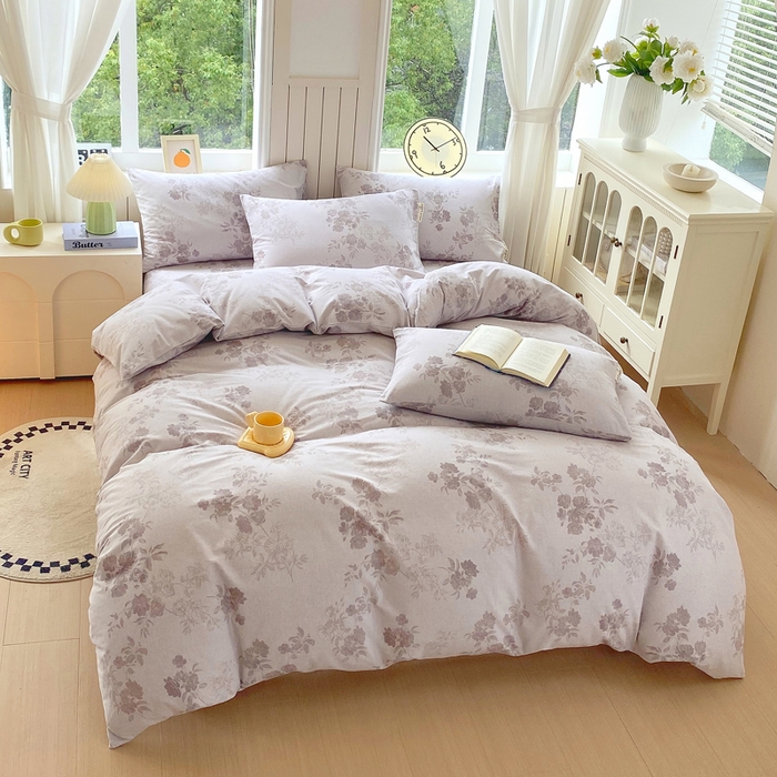 91家纺网 家纺一手货源 找家纺 春皖家纺 2025新款原棉磨毛四件套-风格一 花庭悦舞