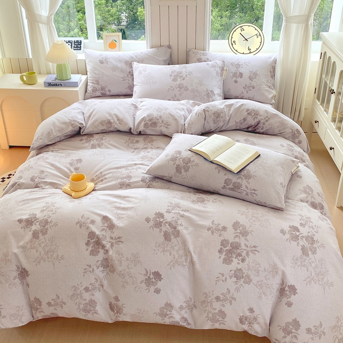 91家纺网 家纺一手货源 找家纺 春皖家纺 2025新款原棉磨毛四件套-风格一 花庭悦舞