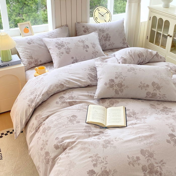 91家纺网 家纺一手货源 找家纺 春皖家纺 2025新款原棉磨毛四件套-风格一 花庭悦舞