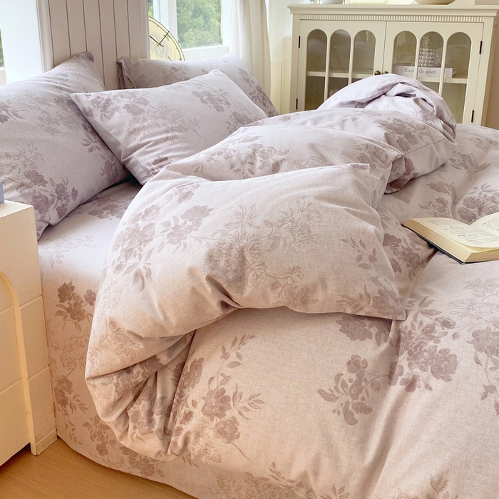 91家纺网 家纺一手货源 找家纺 春皖家纺 2025新款原棉磨毛四件套-风格一 花庭悦舞