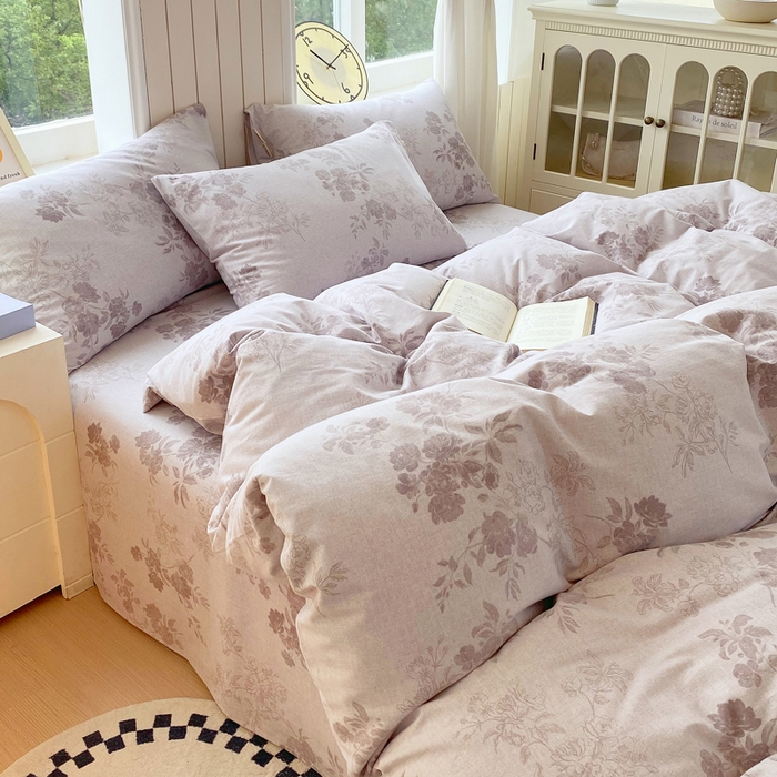 91家纺网 家纺一手货源 找家纺 春皖家纺 2025新款原棉磨毛四件套-风格一 花庭悦舞