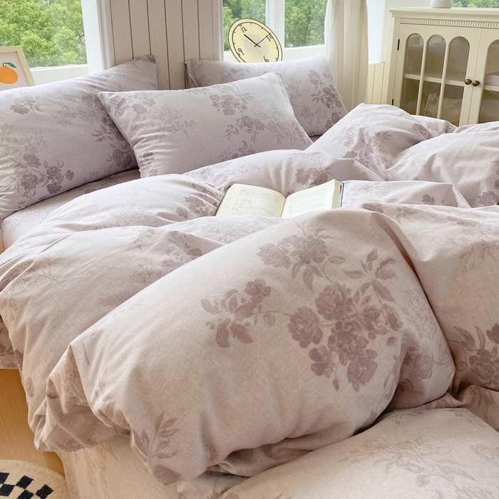 91家纺网 家纺一手货源 找家纺 春皖家纺 2025新款原棉磨毛四件套-风格一 花庭悦舞