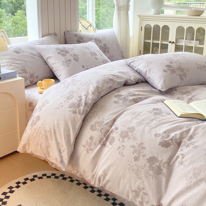 91家纺网 家纺一手货源 找家纺 春皖家纺 2025新款原棉磨毛四件套-风格一 花庭悦舞