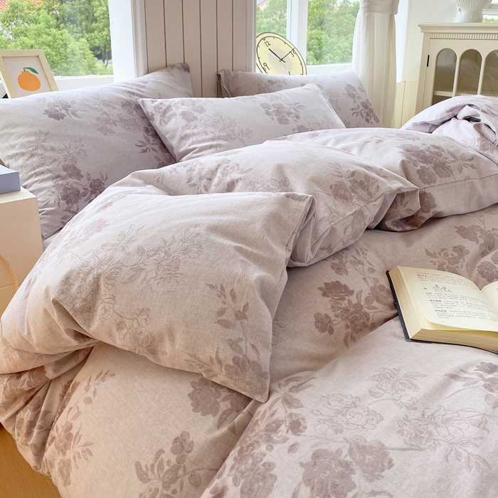 91家纺网 家纺一手货源 找家纺 春皖家纺 2025新款原棉磨毛四件套-风格一 花庭悦舞