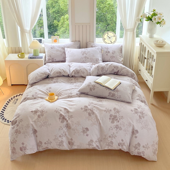 91家纺网 家纺一手货源 找家纺 春皖家纺 2025新款原棉磨毛四件套-风格一 花庭悦舞