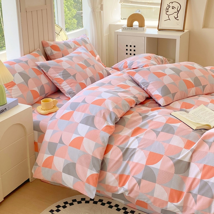 91家纺网 家纺一手货源 找家纺 春皖家纺 2025新款原棉磨毛四件套-风格一 几何梦