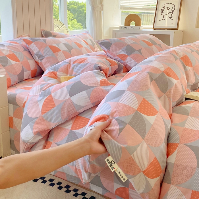 91家纺网 家纺一手货源 找家纺 春皖家纺 2025新款原棉磨毛四件套-风格一 几何梦