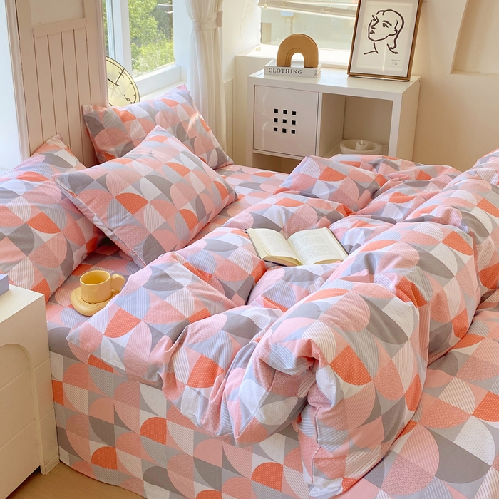 91家纺网 家纺一手货源 找家纺 春皖家纺 2025新款原棉磨毛四件套-风格一 几何梦