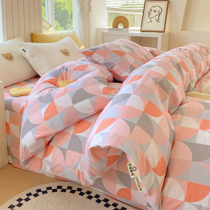 91家纺网 家纺一手货源 找家纺 春皖家纺 2025新款原棉磨毛四件套-风格一 几何梦