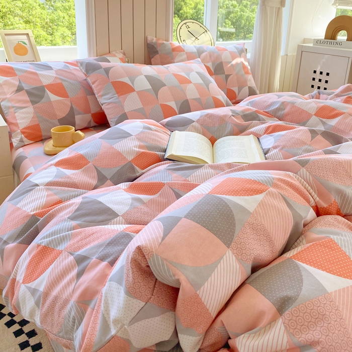 91家纺网 家纺一手货源 找家纺 春皖家纺 2025新款原棉磨毛四件套-风格一 几何梦