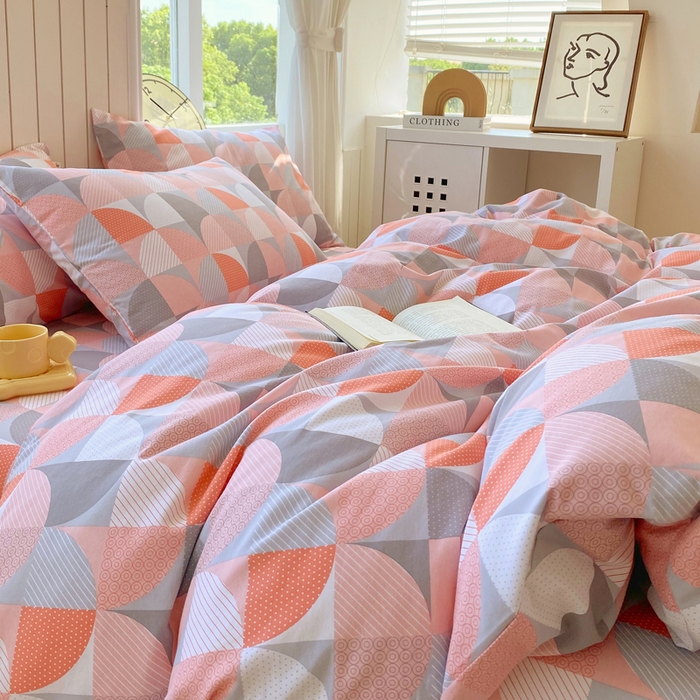 91家纺网 家纺一手货源 找家纺 春皖家纺 2025新款原棉磨毛四件套-风格一 几何梦