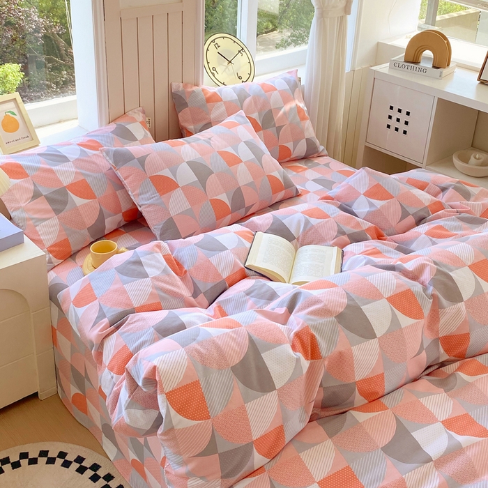 91家纺网 家纺一手货源 找家纺 春皖家纺 2025新款原棉磨毛四件套-风格一 几何梦