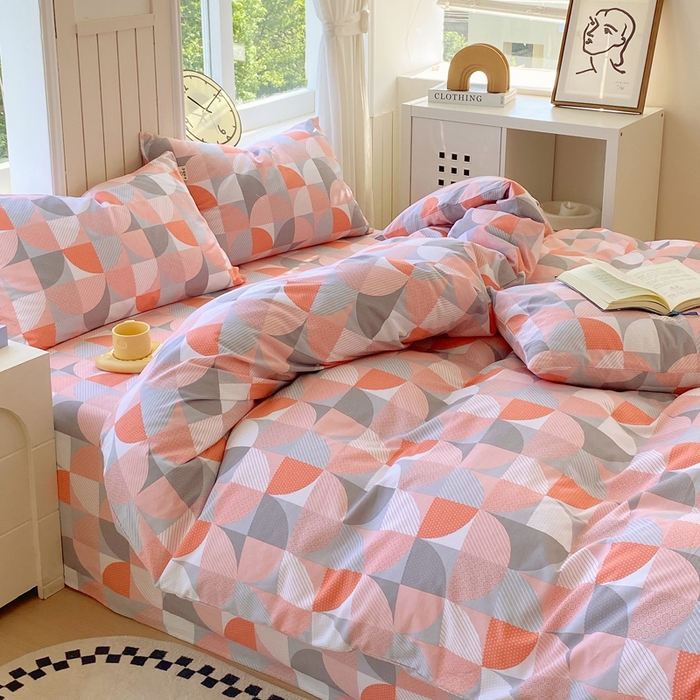 91家纺网 家纺一手货源 找家纺 春皖家纺 2025新款原棉磨毛四件套-风格一 几何梦