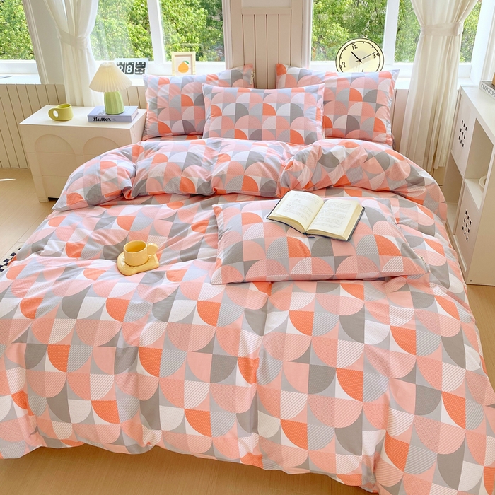 91家纺网 家纺一手货源 找家纺 春皖家纺 2025新款原棉磨毛四件套-风格一 几何梦