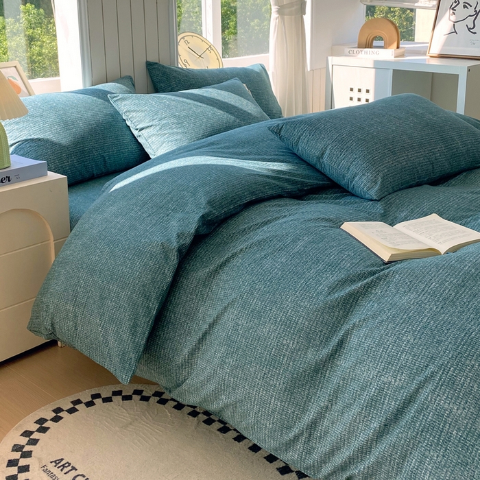 91家纺网 家纺一手货源 找家纺 春皖家纺 2025新款原棉磨毛四件套-风格一 简森绿