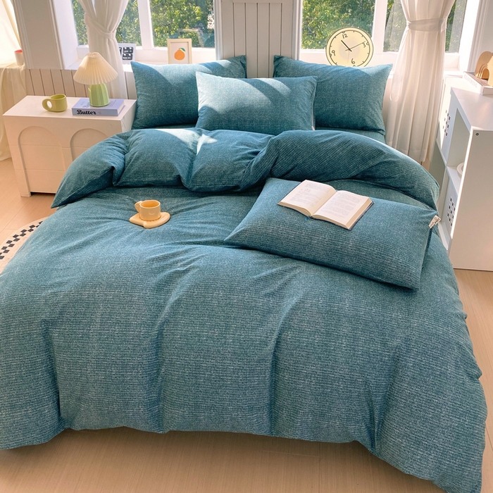 91家纺网 家纺一手货源 找家纺 春皖家纺 2025新款原棉磨毛四件套-风格一 简森绿